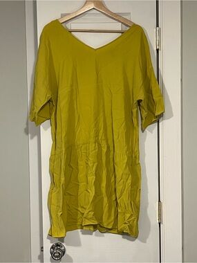 Eileen Fisher V-Neck Short Sleeve Mini Dress - Chartreuse